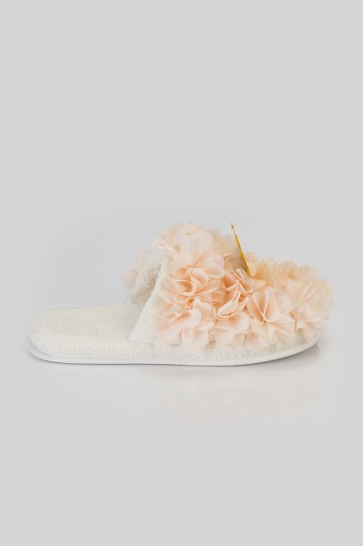 Kapalı Havlu Terlik - Somon Çiçek - Gold Bride Yazılı