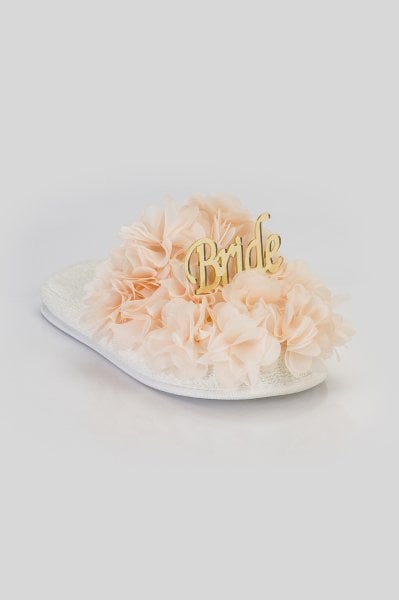Kapalı Havlu Terlik - Somon Çiçek - Gold Bride Yazılı