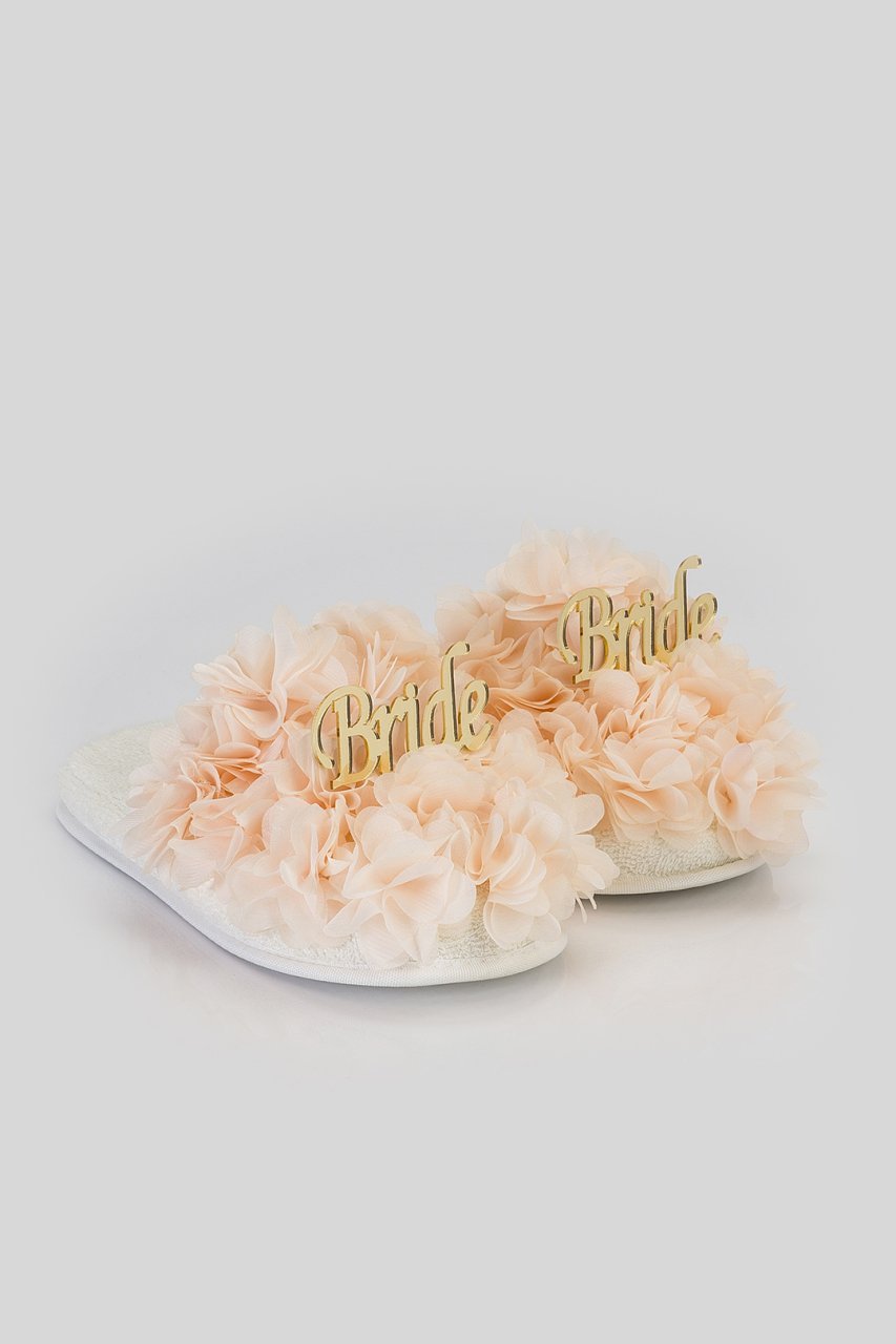 Kapalı Havlu Terlik - Somon Çiçek - Gold Bride Yazılı