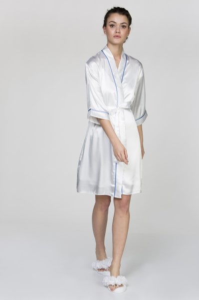 Ekru Mavi Biyeli Sabahlık