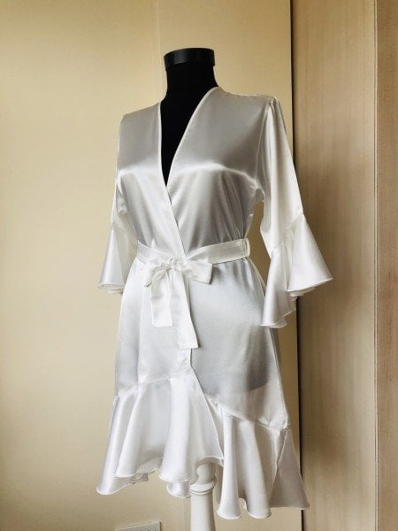 Ekru Volanlı Bride Sabahlık