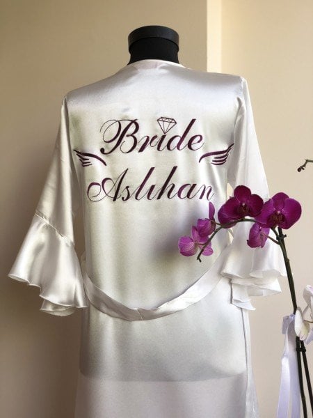 Ekru Volanlı Bride Sabahlık