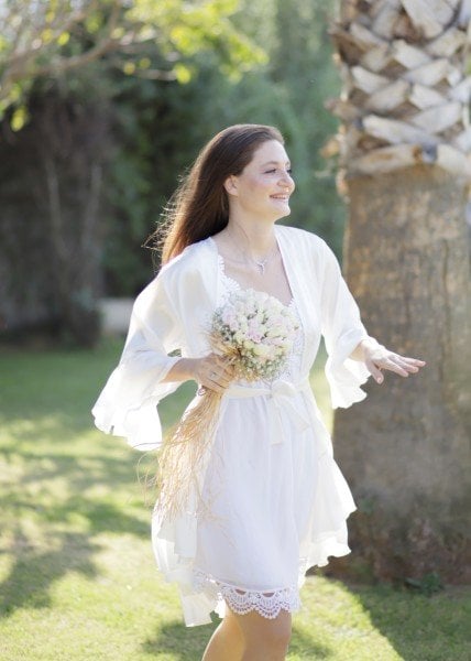 Ekru Volanlı Bride Sabahlık