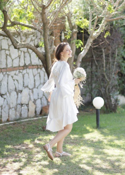 Ekru Volanlı Bride Sabahlık