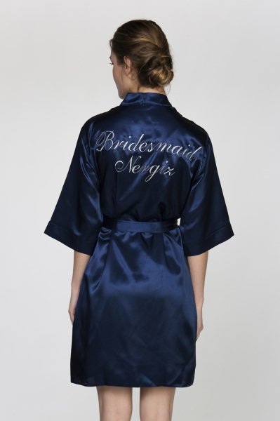 Bridesmaid Lacivert Sabahlık Geniş Beden - Prenses Font